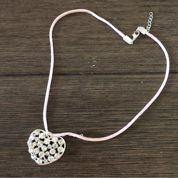 Jewelry - Rhinestone heart on silk cord necklace